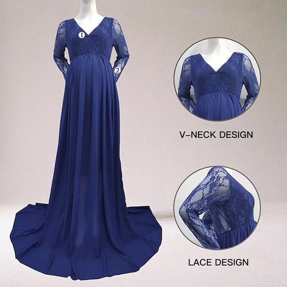 Women's Pregnancy Dress Lace Maternity Gown LongSleeve Maxi for Photoshoot(BNIP) - Picture 2 of 6